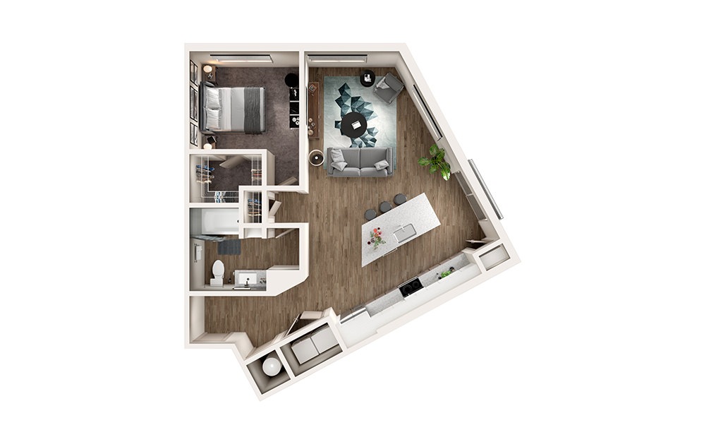 A5 - 1 bedroom floorplan layout with 1 bathroom and 854 square feet