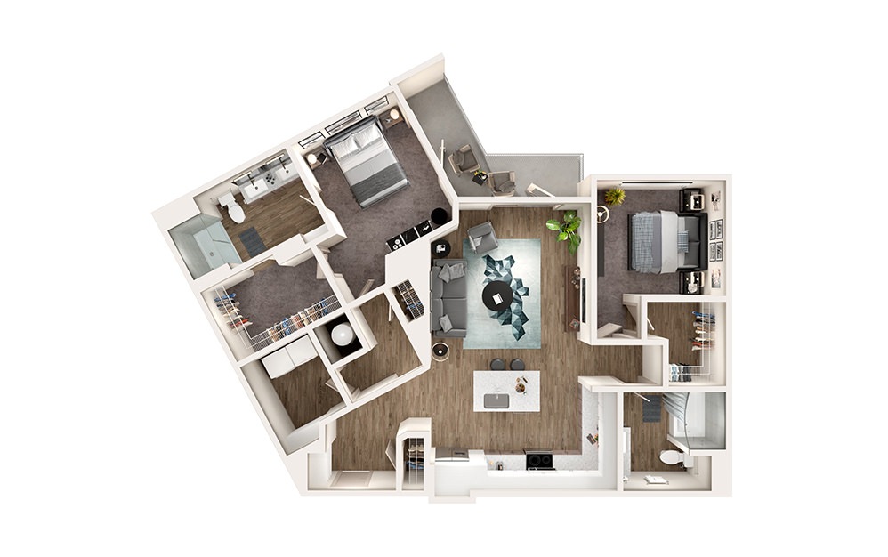 B5 - 2 bedroom floorplan layout with 2 bathrooms and 1245 square feet