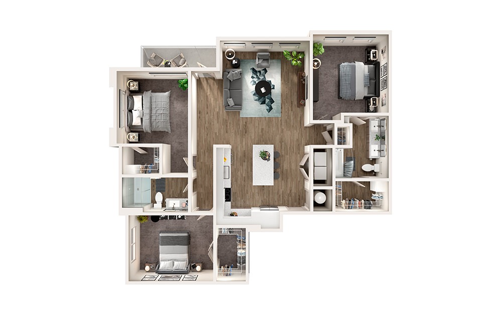 C1 - 3 bedroom floorplan layout with 2 bathrooms and 1472 square feet