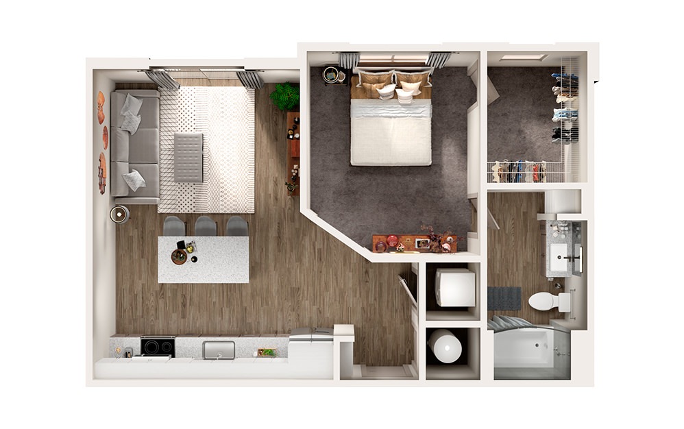 S2 - Studio floorplan layout with 1 bathroom and 695 square feet