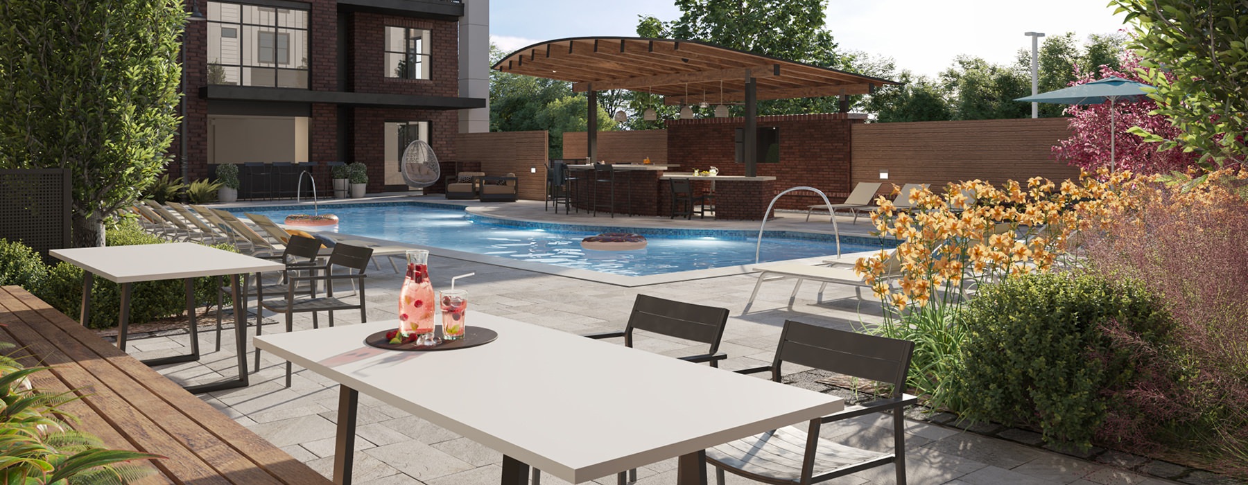 Entertainment Deck By Pool At Skye Suwanee Town Center Apartments